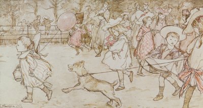 JMバリーによる「ケンジントンガーデンのピーターパン」からの「広い散歩」、1906 作： Arthur Rackham